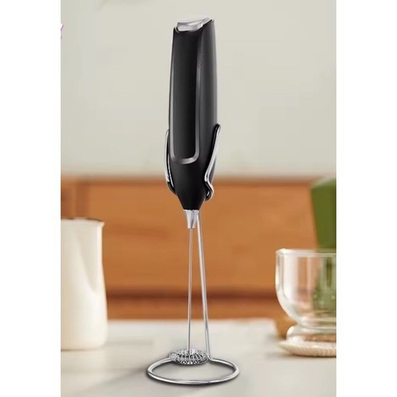 Electric Milk Frother Handheld Battery Operated Stainless Steel Whisk Black - Picture 1 of 6